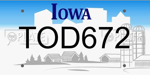 TOD672 Iowa License Plate