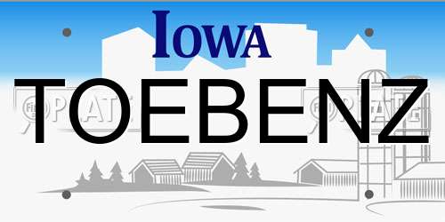 TOEBENZ Iowa License Plate