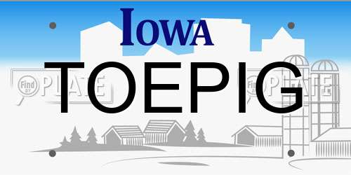 TOEPIG Iowa License Plate