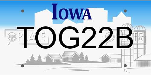 TOG22B Iowa License Plate