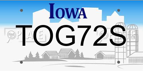 TOG72S Iowa License Plate