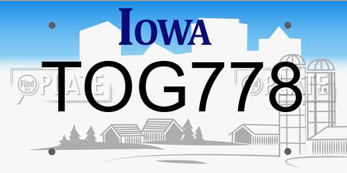 TOG778 Iowa License Plate