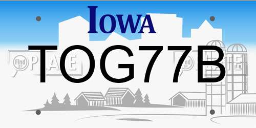 TOG77B Iowa License Plate