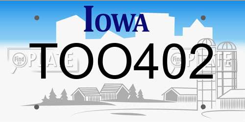 TOO402 Iowa License Plate