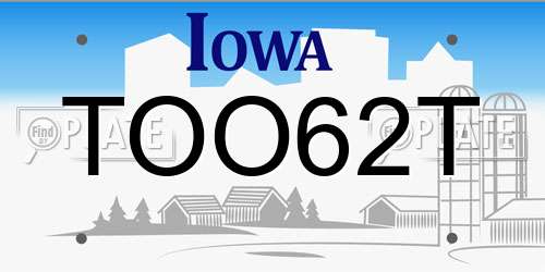 TOO62T Iowa License Plate