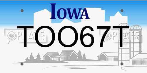 TOO67T Iowa License Plate