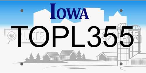 TOPL355 Iowa License Plate