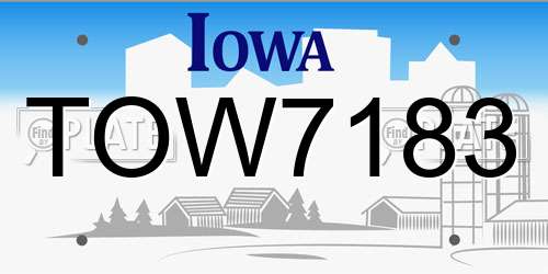 TOW7183 Iowa License Plate