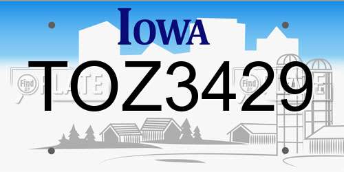 TOZ3429 Iowa License Plate