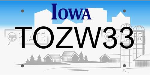 TOZW33 Iowa License Plate