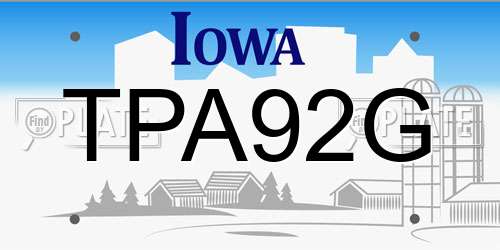 TPA92G Iowa License Plate