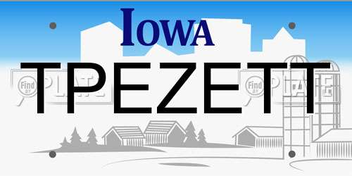 TPEZETT Iowa License Plate