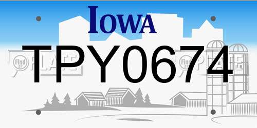 TPY0674 Iowa License Plate