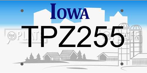 TPZ255 Iowa License Plate