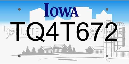 TQ4T672 Iowa License Plate