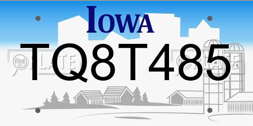 TQ8T485 Iowa License Plate