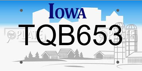 TQB653 Iowa License Plate