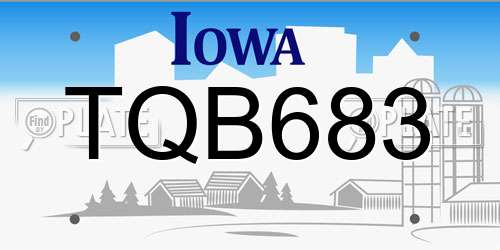 TQB683 Iowa License Plate