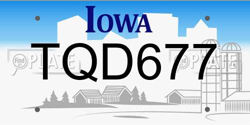 TQD677 Iowa License Plate