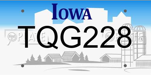 TQG228 Iowa License Plate