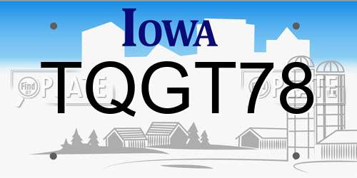 TQGT78 Iowa License Plate