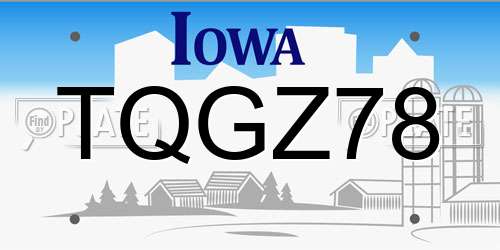 TQGZ78 Iowa License Plate