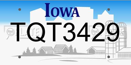 TQT3429 Iowa License Plate