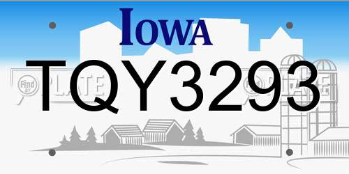 TQY3293 Iowa License Plate
