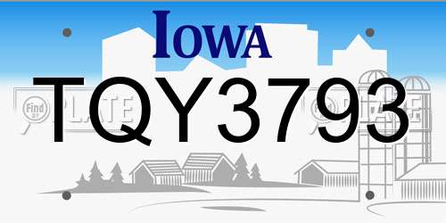 TQY3793 Iowa License Plate