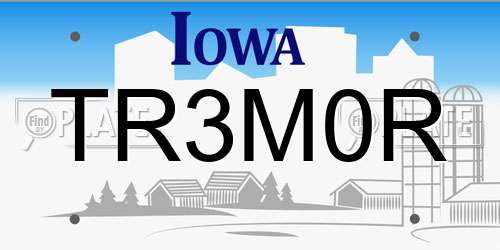 TR3M0R Iowa License Plate