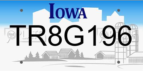 TR8G196 Iowa License Plate