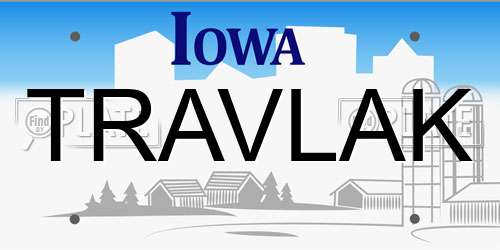 TRAVLAK Iowa License Plate