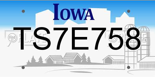 TS7E758 Iowa License Plate