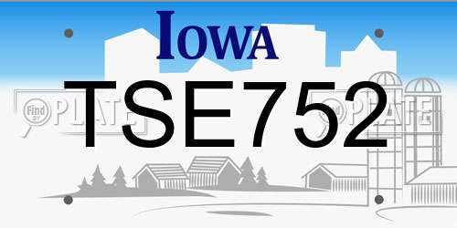TSE752 Iowa License Plate
