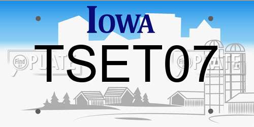 TSET07 Iowa License Plate