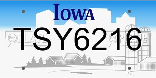 TSY6216 Iowa License Plate