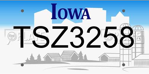 TSZ3258 Iowa License Plate