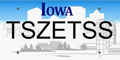 TSZETSS Iowa License Plate