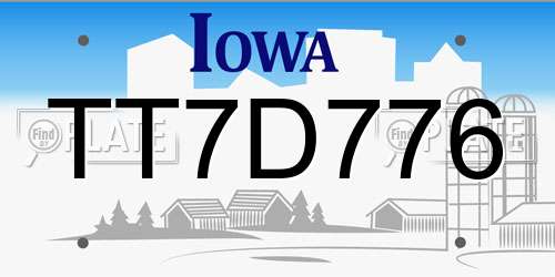 TT7D776 Iowa License Plate