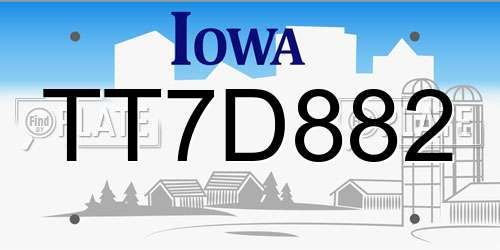 TT7D882 Iowa License Plate
