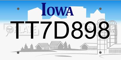 TT7D898 Iowa License Plate