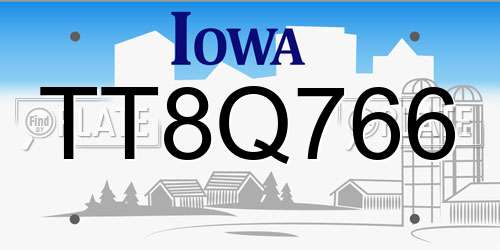 TT8Q766 Iowa License Plate
