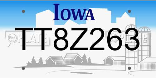 TT8Z263 Iowa License Plate