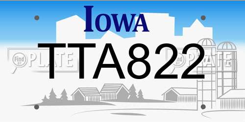 TTA822 Iowa License Plate