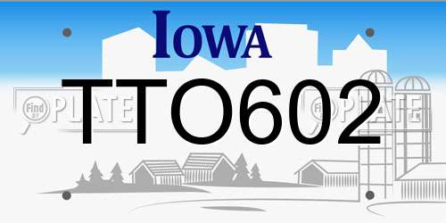 TTO602 Iowa License Plate