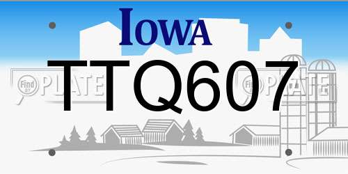 TTQ607 Iowa License Plate