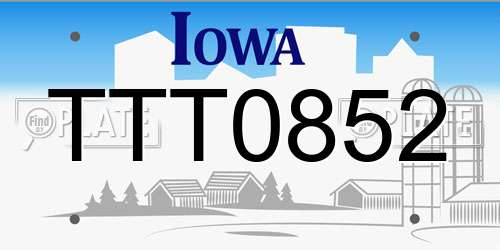 TTT0852 Iowa License Plate