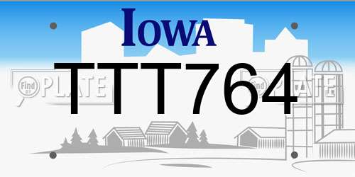 TTT764 Iowa License Plate