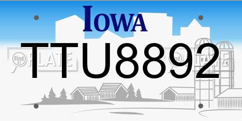 TTU8892 Iowa License Plate