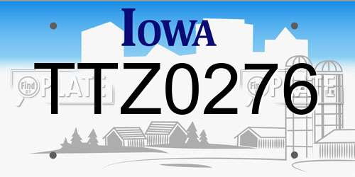 TTZ0276 Iowa License Plate